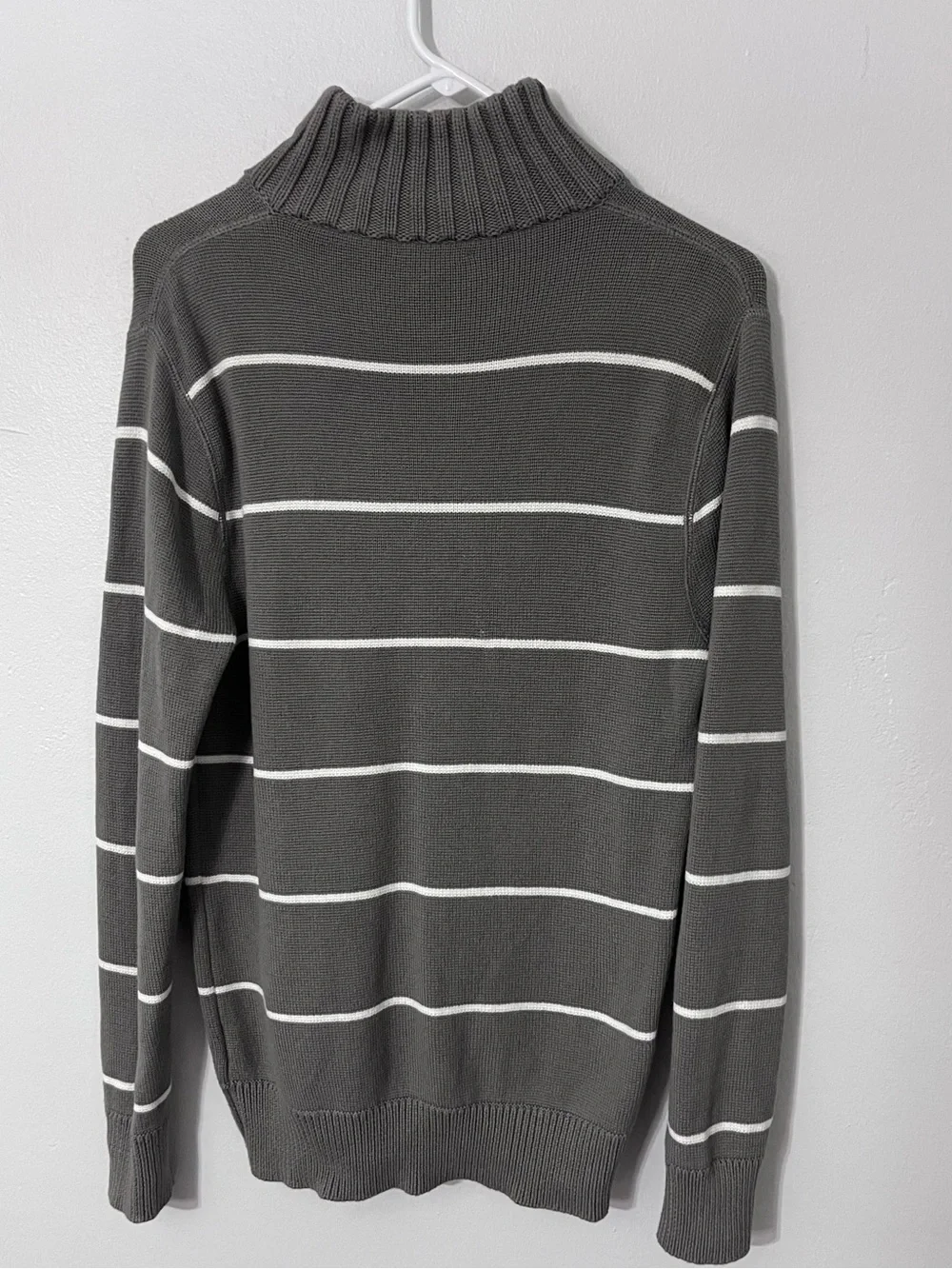 J.Crew Men’s Medium Taupe Gray Striped Quarter Zip Cotton Sweater Preppy